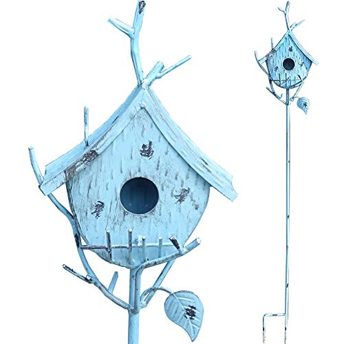 Metal Birdhouse Stake with Pole 39" H Blue W550