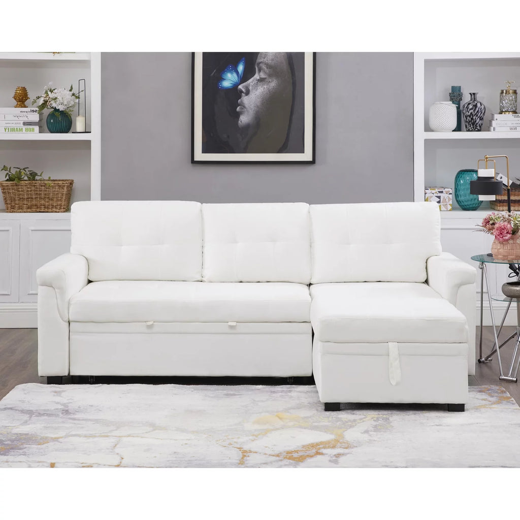 White Velvet L-Shaped Sleeper Sofa L34707