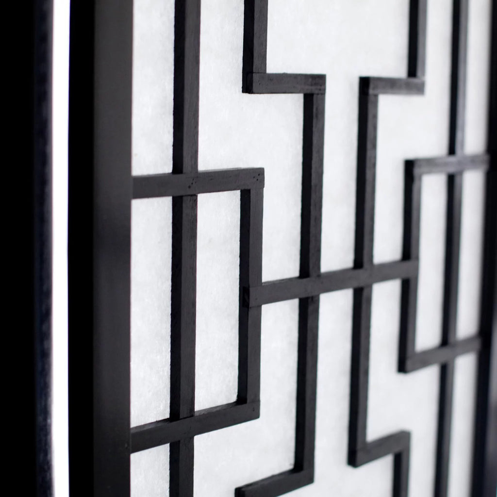 Black Paper and Wood 3-Panel Room Divider Screen P25359