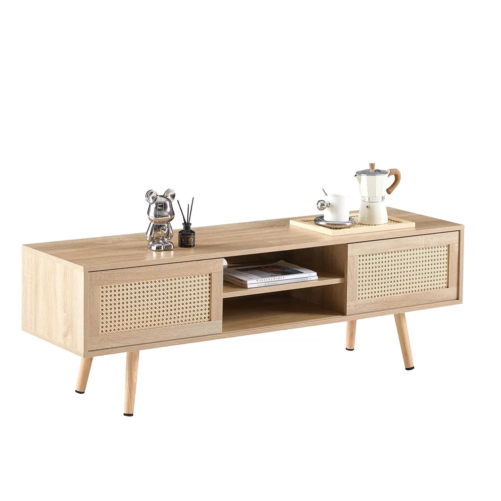 55 Inch Rattan TV Stand with Cabinet Storage V485461