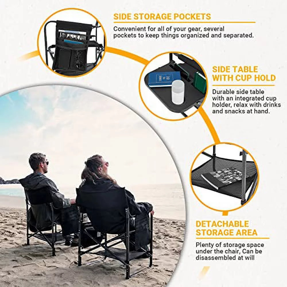 Folding Camping Chair with Side Table and Storage Pockets Black O2114