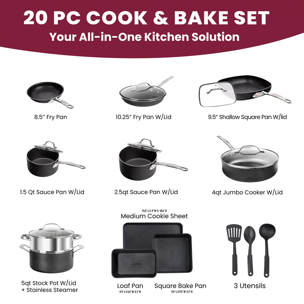20 Pcs Nonstick Granite Stone Cookware and Bakeware Set J34757