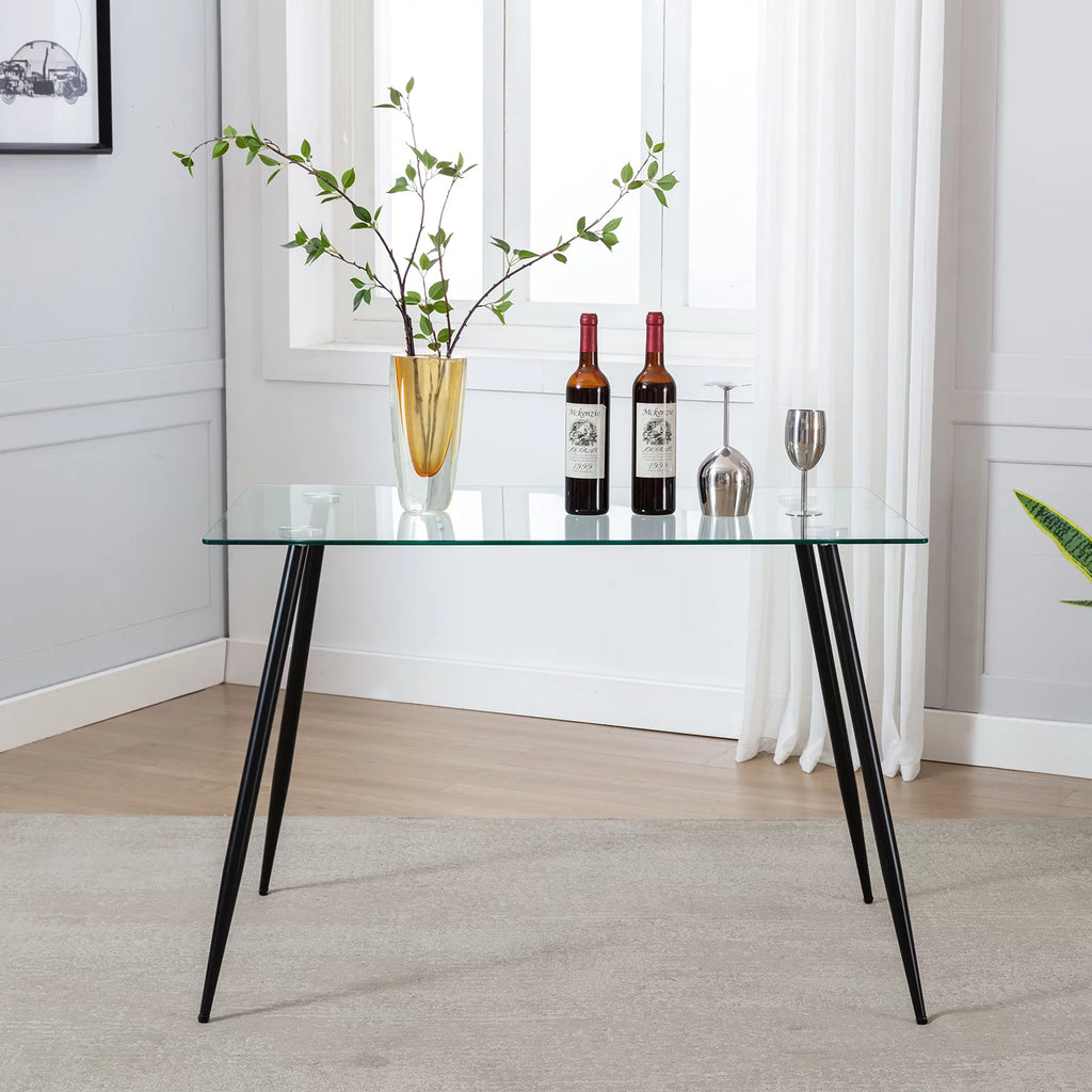Tempered Glass Dining Table with Black Metal Legs N6255