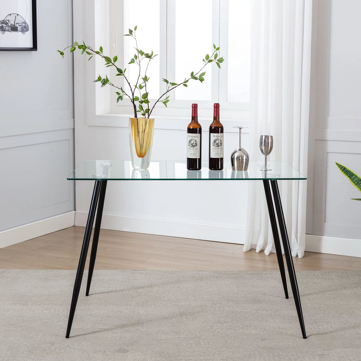 Tempered Glass Dining Table with Black Metal Legs N6255