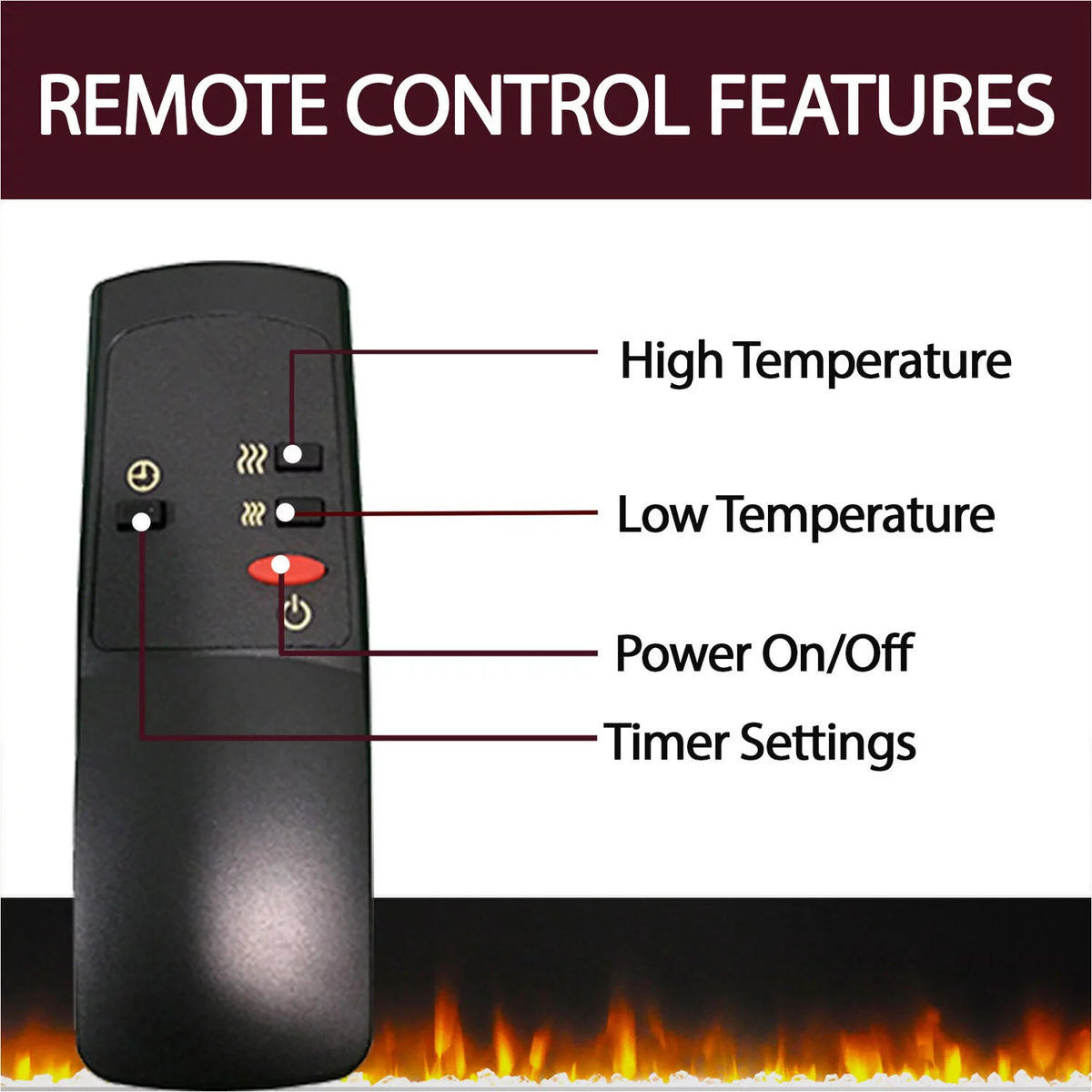 34" Freestanding White Electric Fireplace Heater with Storage Shelf & Remote Control J4860