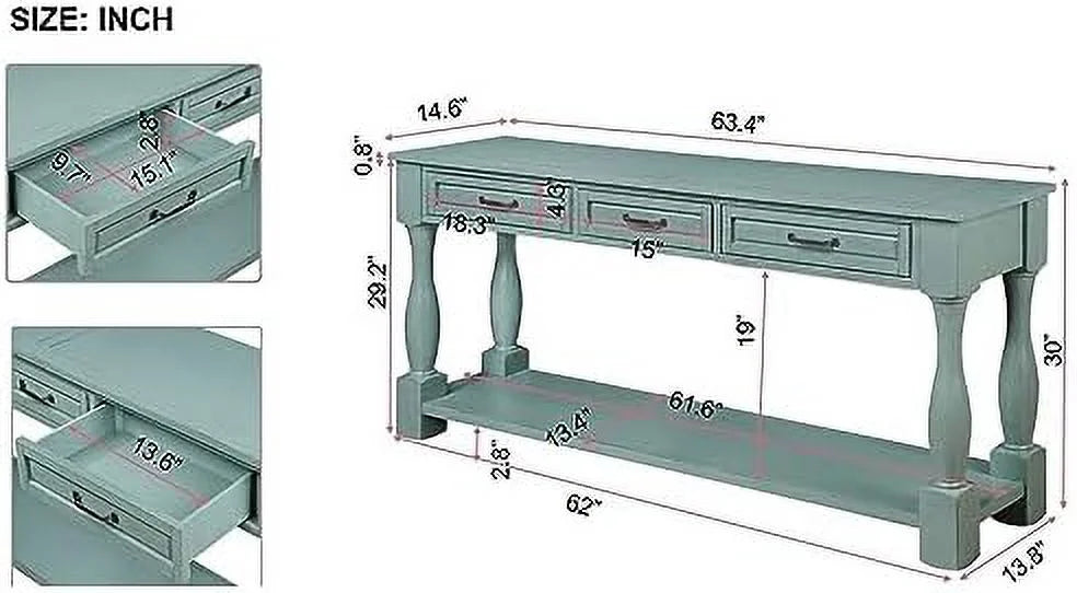 White 63 inch Wood Console Table with 3 Drawers V7063