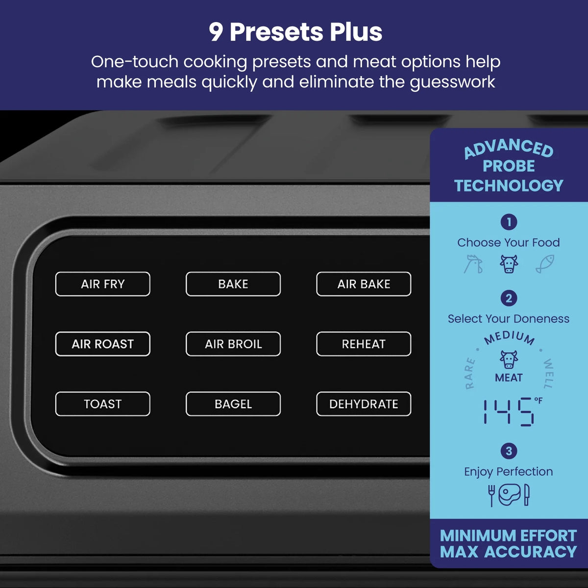 12-in-1 Air Fryer Oven Combo with Probe Thermometer, 20 Qt, Black Stainless Steel V527423