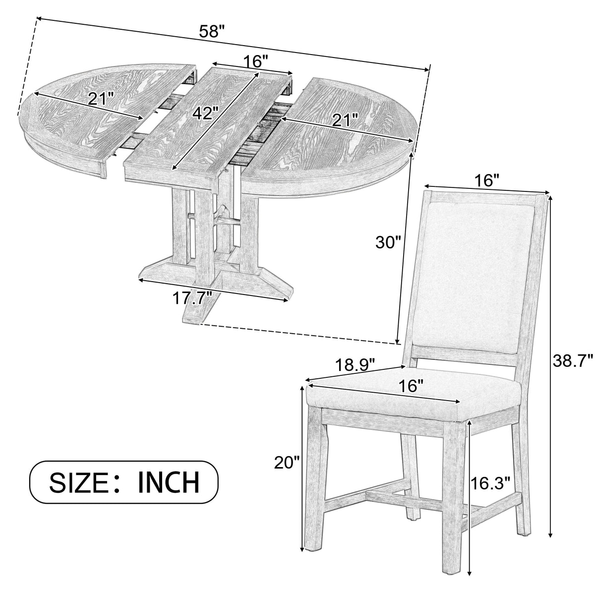 5-Piece Dining Set with Extendable Round Table and 4 Upholstered Chairs G347