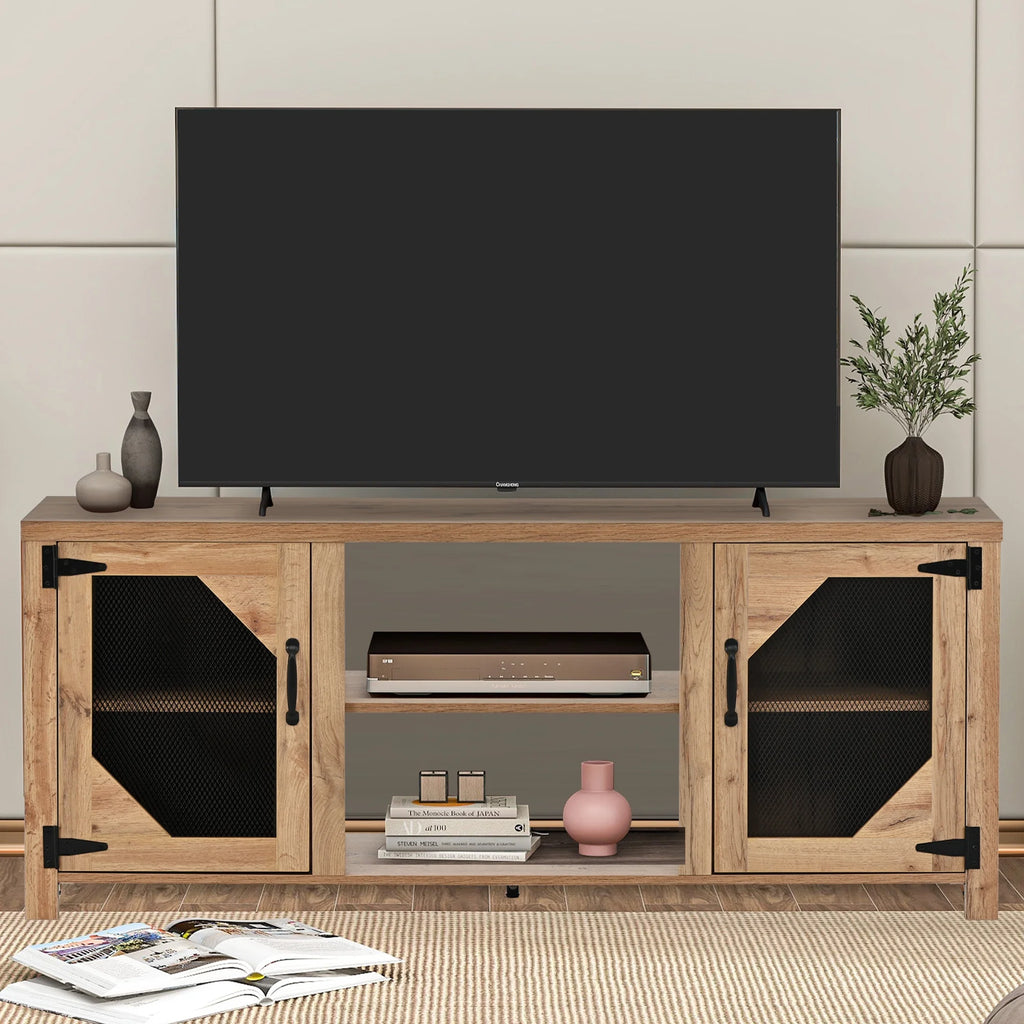 Natural Wood TV Stand with 2 Door Cabinet M561