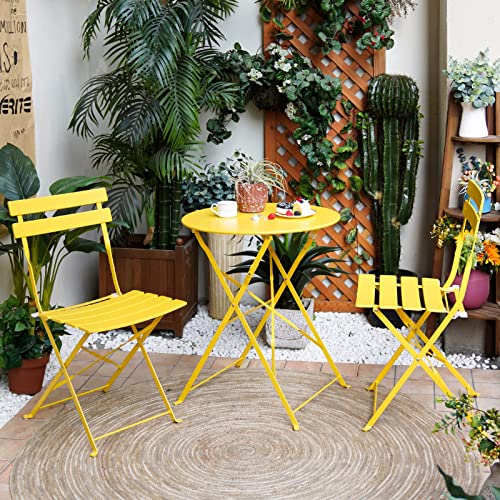 3-Piece Folding Bistro Set, 2 Chairs and 1 Table, Yellow O7639