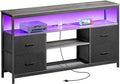 Black 4 Drawer TV Stand Dresser with Power Outlets and LED Lights F39969