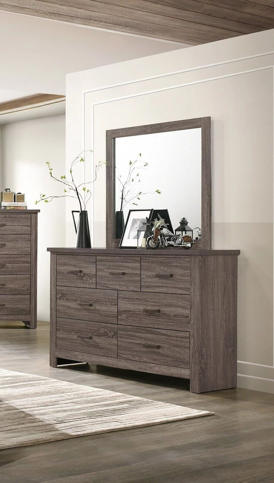 Eastern King Size 4pc Wooden Bedroom Set with Dresser Mirror Nightstand M3279