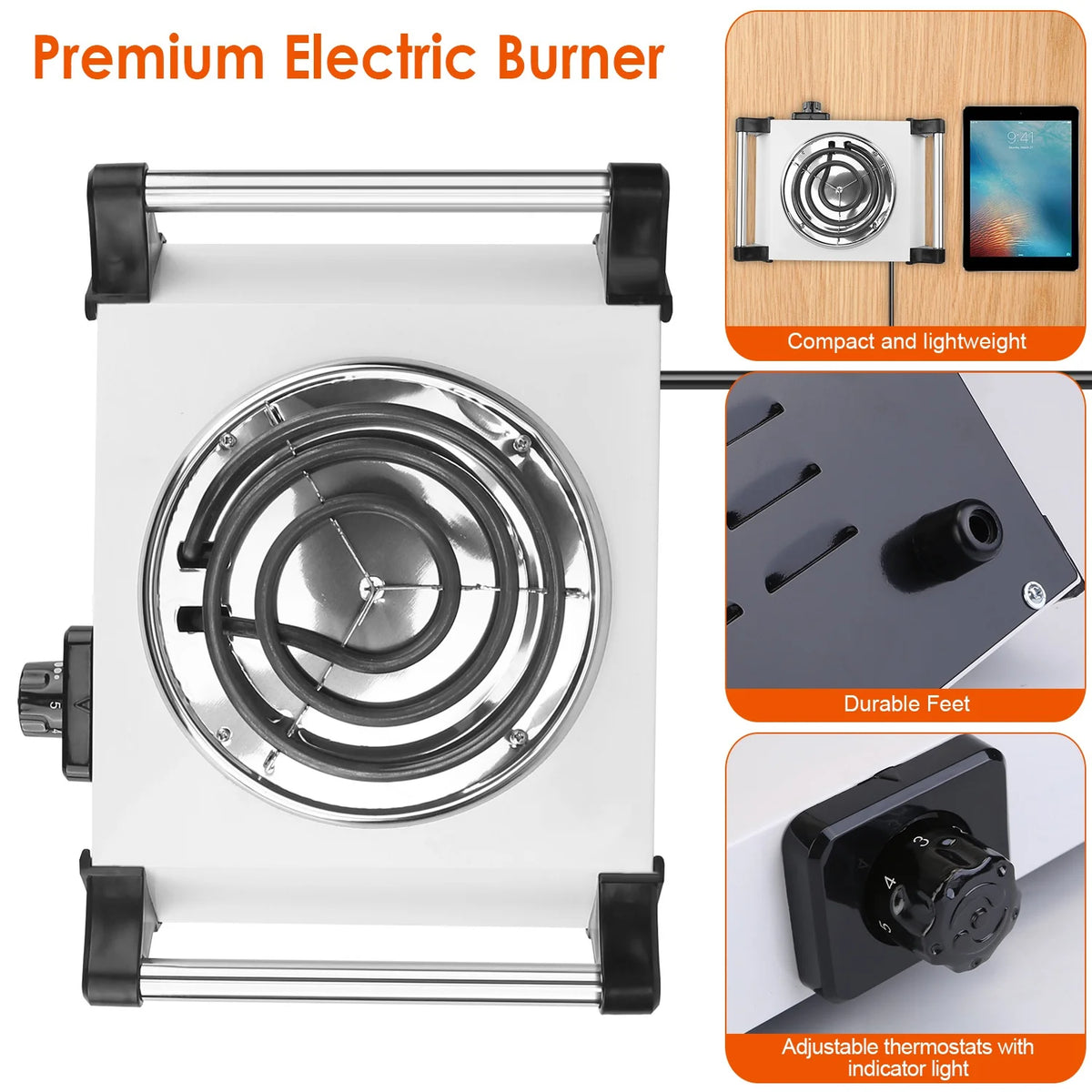 1000W Electric Single Burner Portable Hot Plate with 5 Temperature Adjustments V986