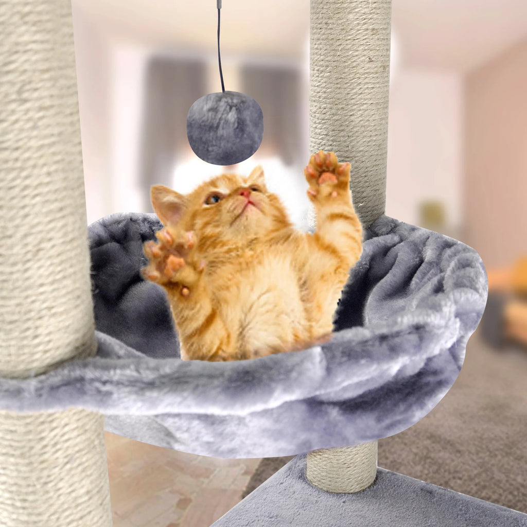 43.3" Grey Cat Tree with Condo Hammock Scratching Posts S66003