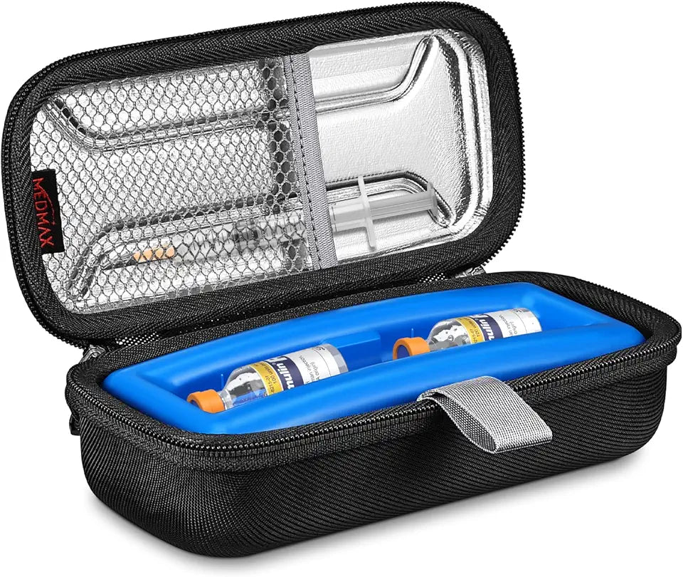 Insulated Water Resistant Hard Shell Insulin Vial Carrying Case with Ice Brick S444