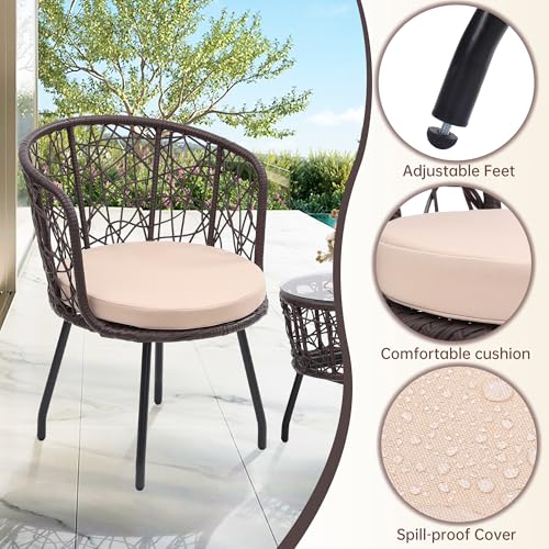 3 Pieces Beige All-Weather Wicker Patio Bistro Set C7196