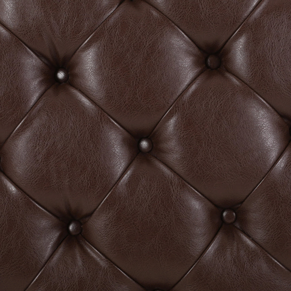 Dark Brown Espresso Faux Leather Tufted Round Ottoman with Open Shelf X3025