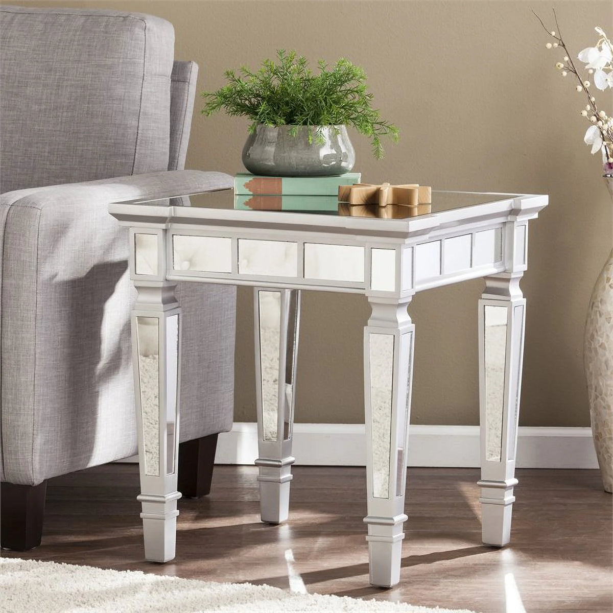Square Mirrored Wood End Table J107713
