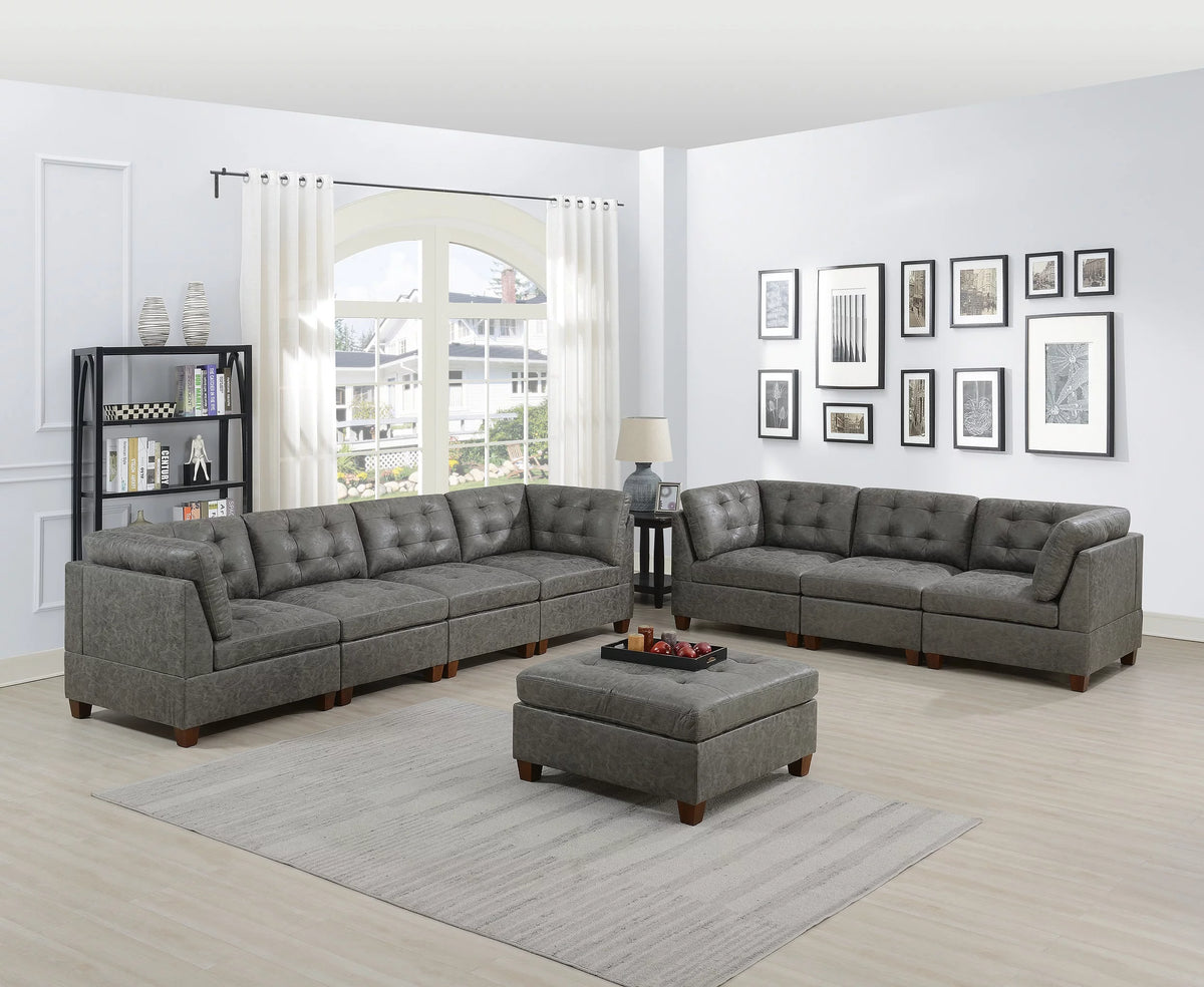 Antique Grey Leatherette Sofa Set 8pcs V14981