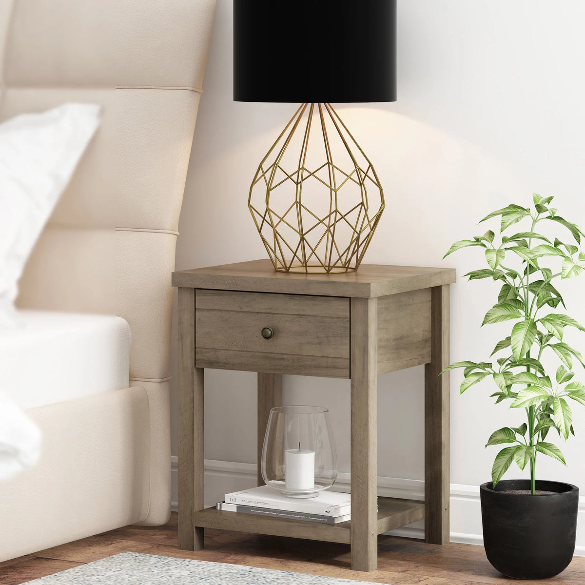 Knotty Gray Oak Wood Accent Table I2599