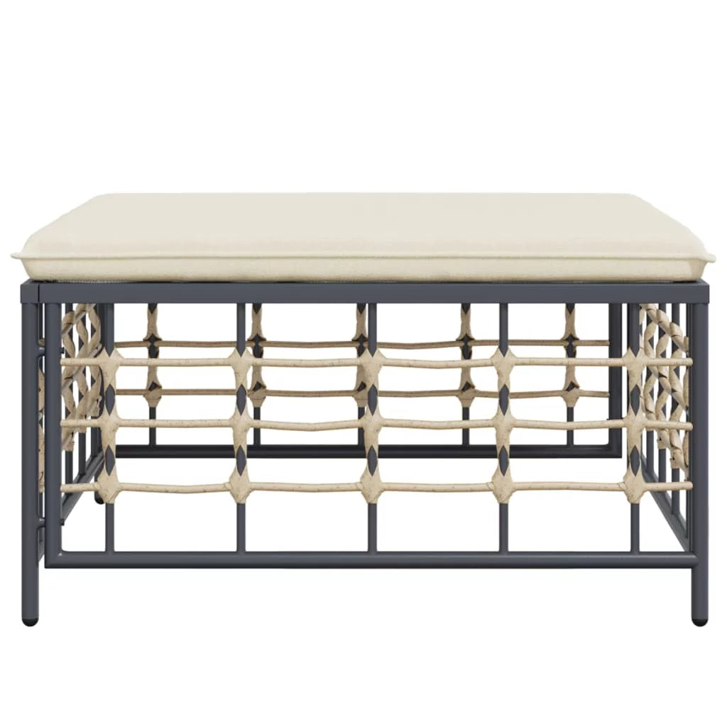 Beige Cushion Poly Rattan Patio Footstool H5521
