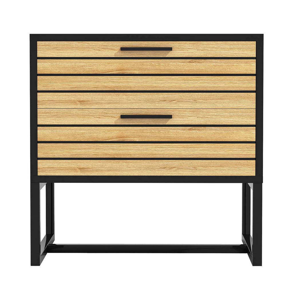 2 Tier Wooden Nightstand with Metal Leg K43294
