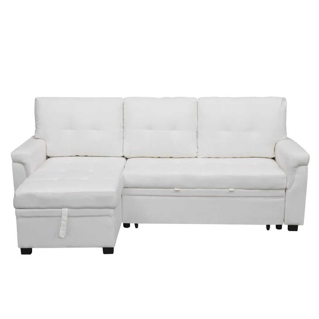 White Velvet L-Shaped Sleeper Sofa L34707