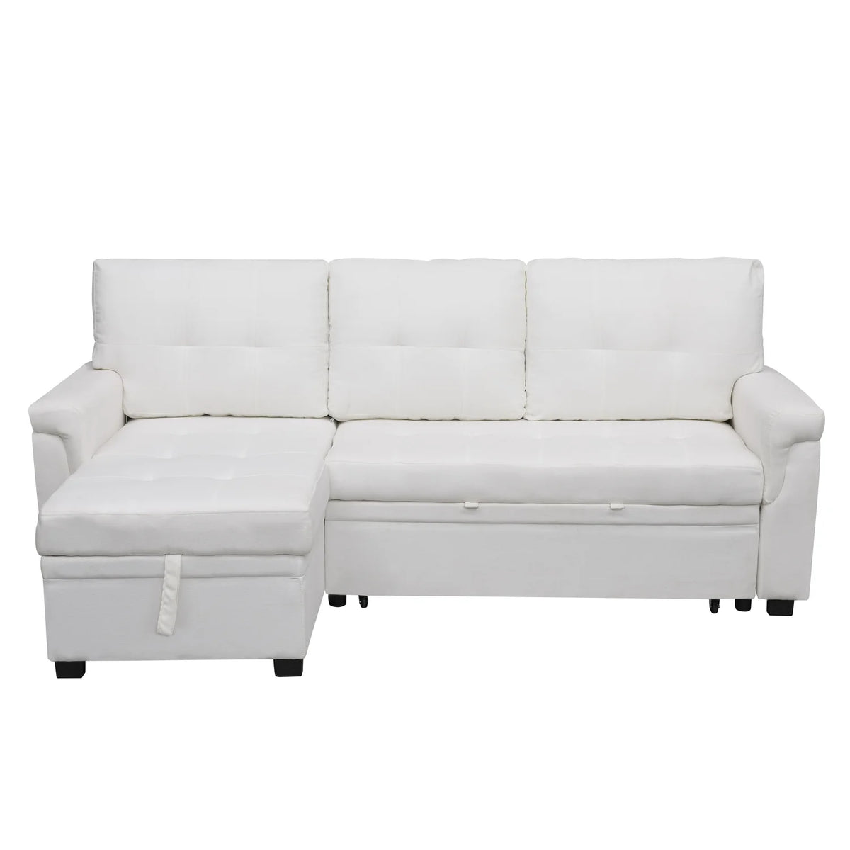 White Velvet L-Shaped Sleeper Sofa L34707