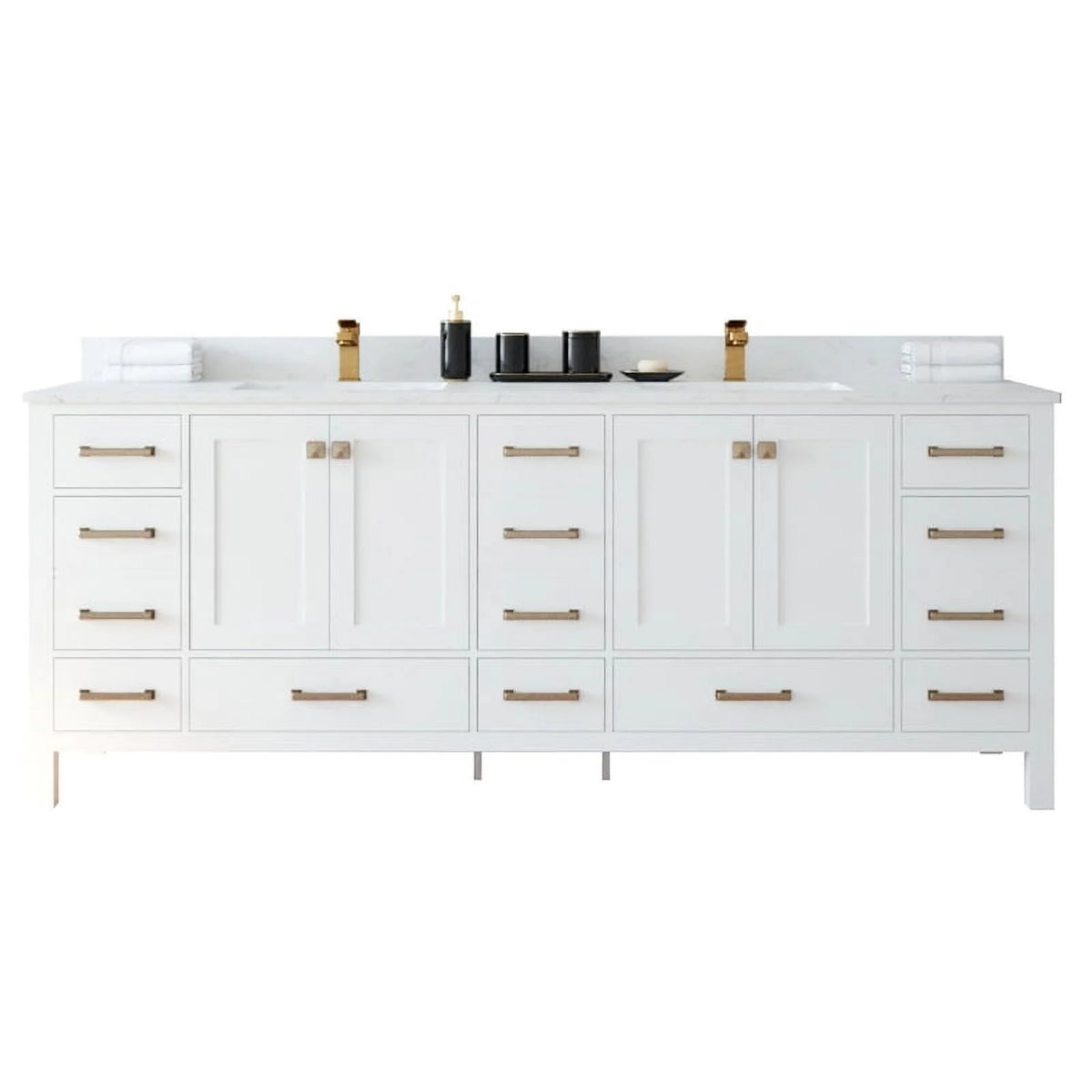 84" Double Sink Bathroom Vanity White Stone Top D623062