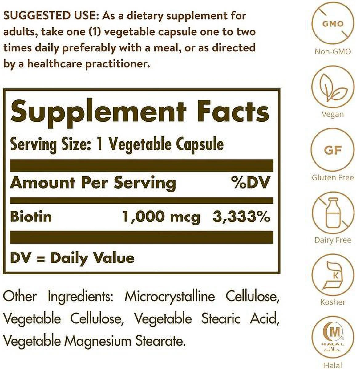 Biotin 1000 mcg 250 Vegetable Capsules 2 Packs D1303