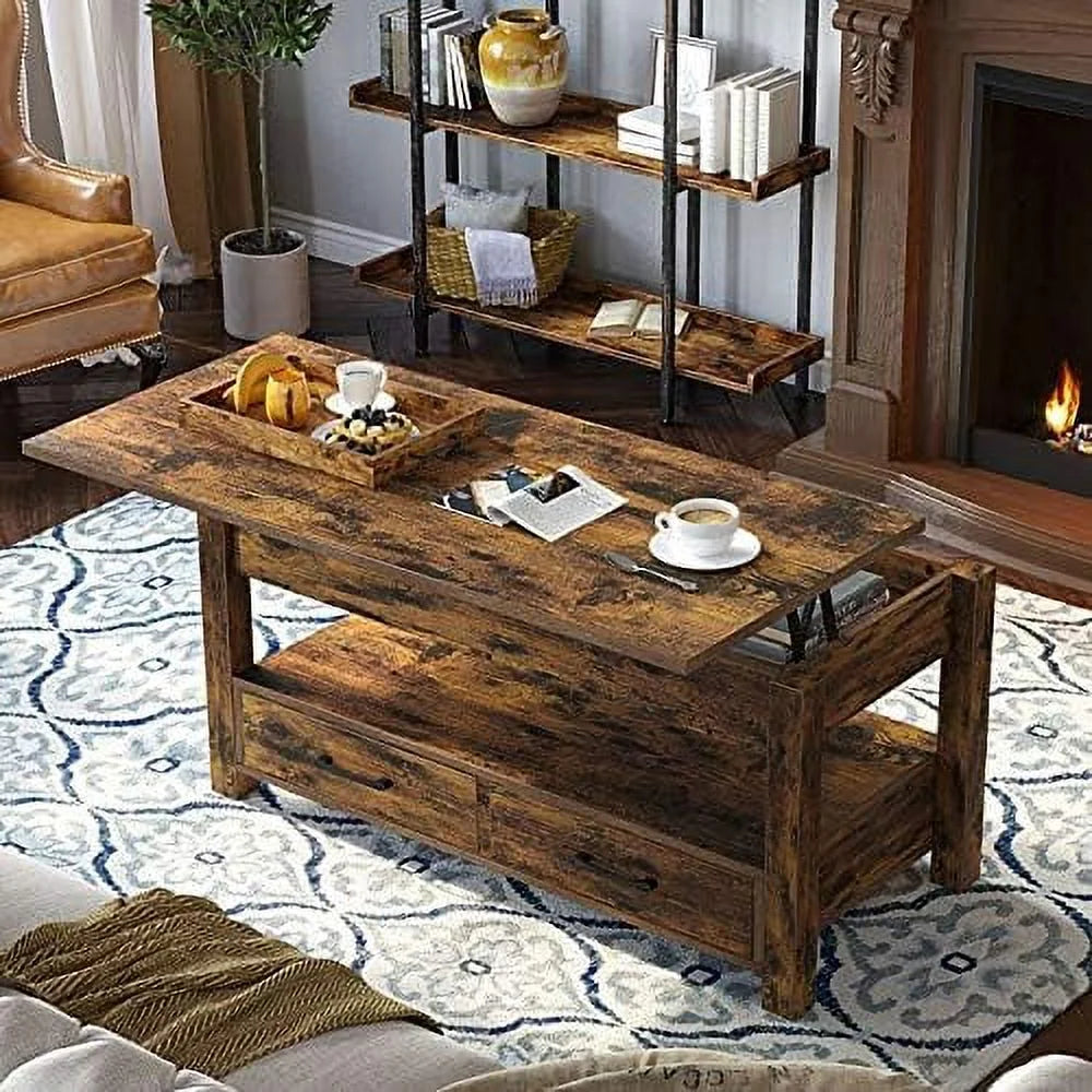 Lift Top Coffee Table with Drawers and Hidden Compartment Black C73037