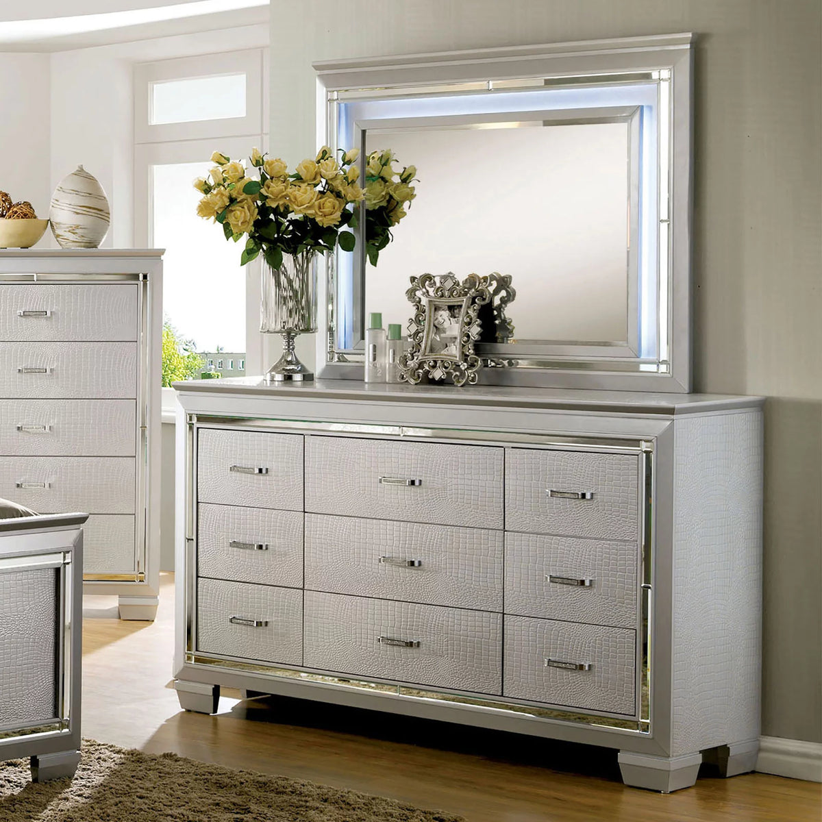 5pc Eastern King Size Bed with Dresser Mirror Nightstands C902119