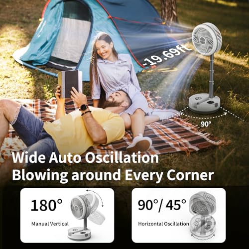20000mAh 8" Portable Oscillating Fan with Remote Control LED Light K77568