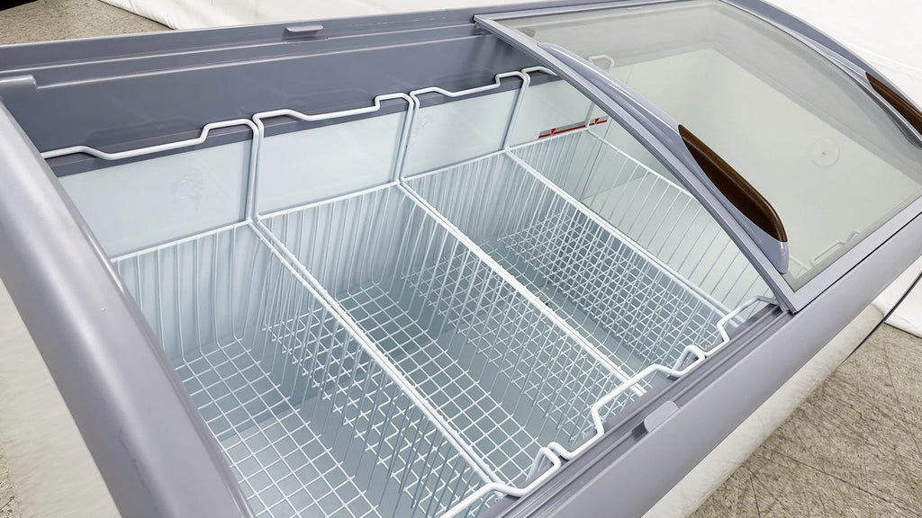 White Curved Glass Top Display Chest Freezer C59885