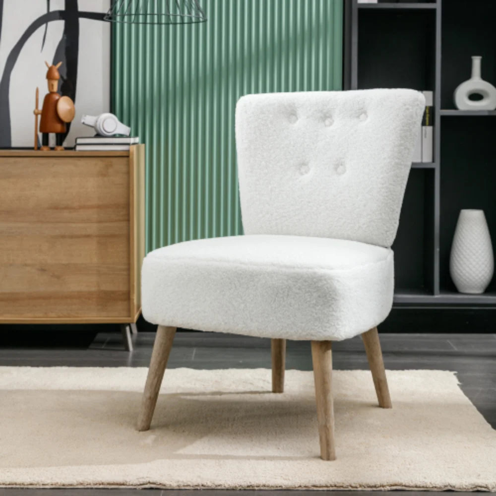 White Teddy Fabric Slipper Chair with Wooden Legs D21093