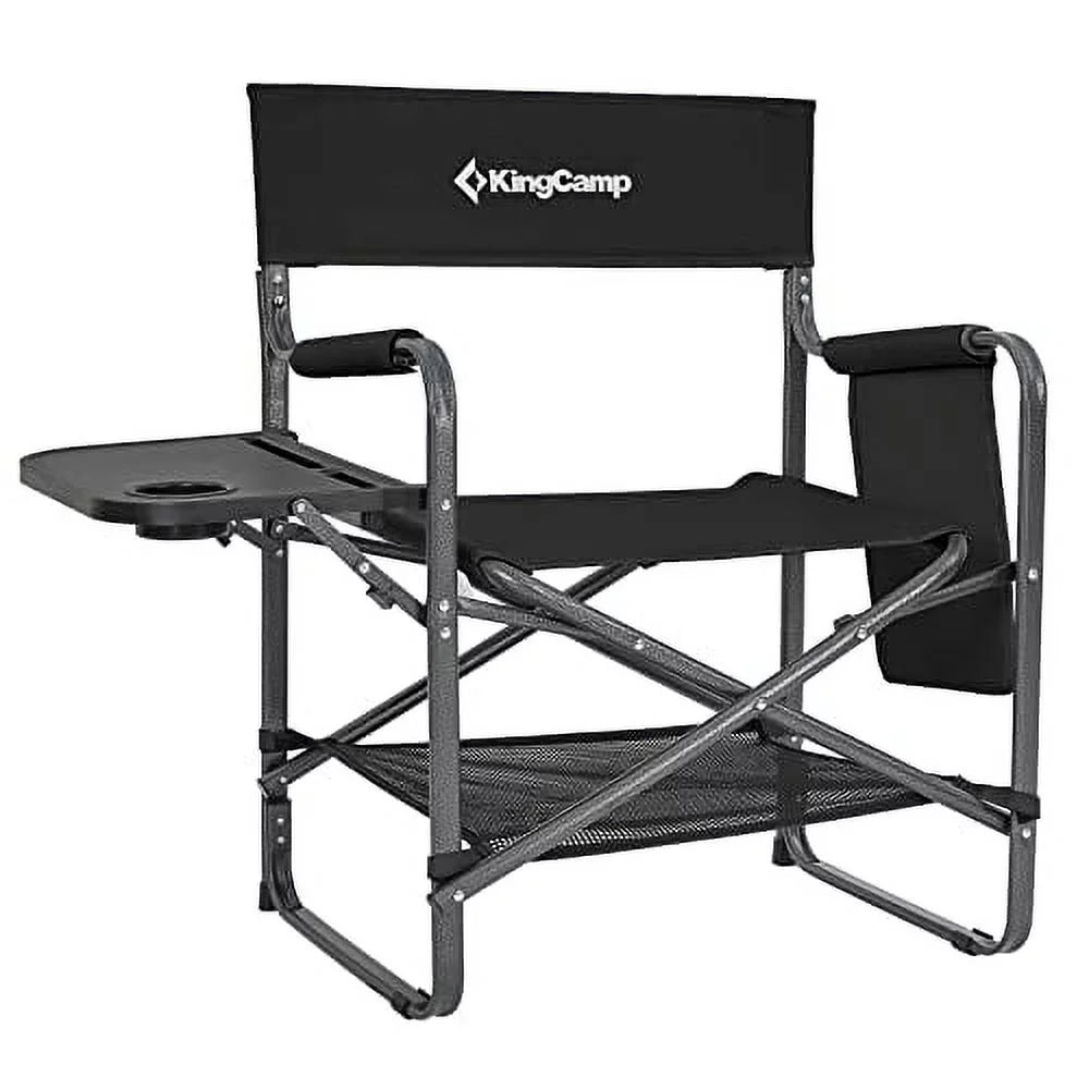 Folding Camping Chair with Side Table and Storage Pockets Black O2114