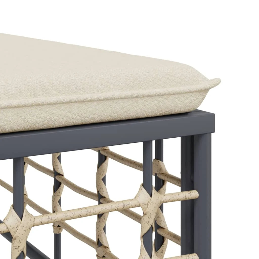 Beige Cushion Poly Rattan Patio Footstool H5521