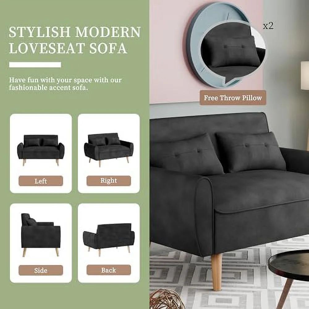 47" Small Modern Loveseat Sofa Linen Fabric 2-Seat Sofa Couch R3838