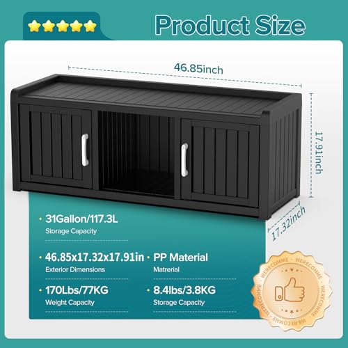 Waterproof UV-Resistant Storage Bench with Adjustable Shelves T145279