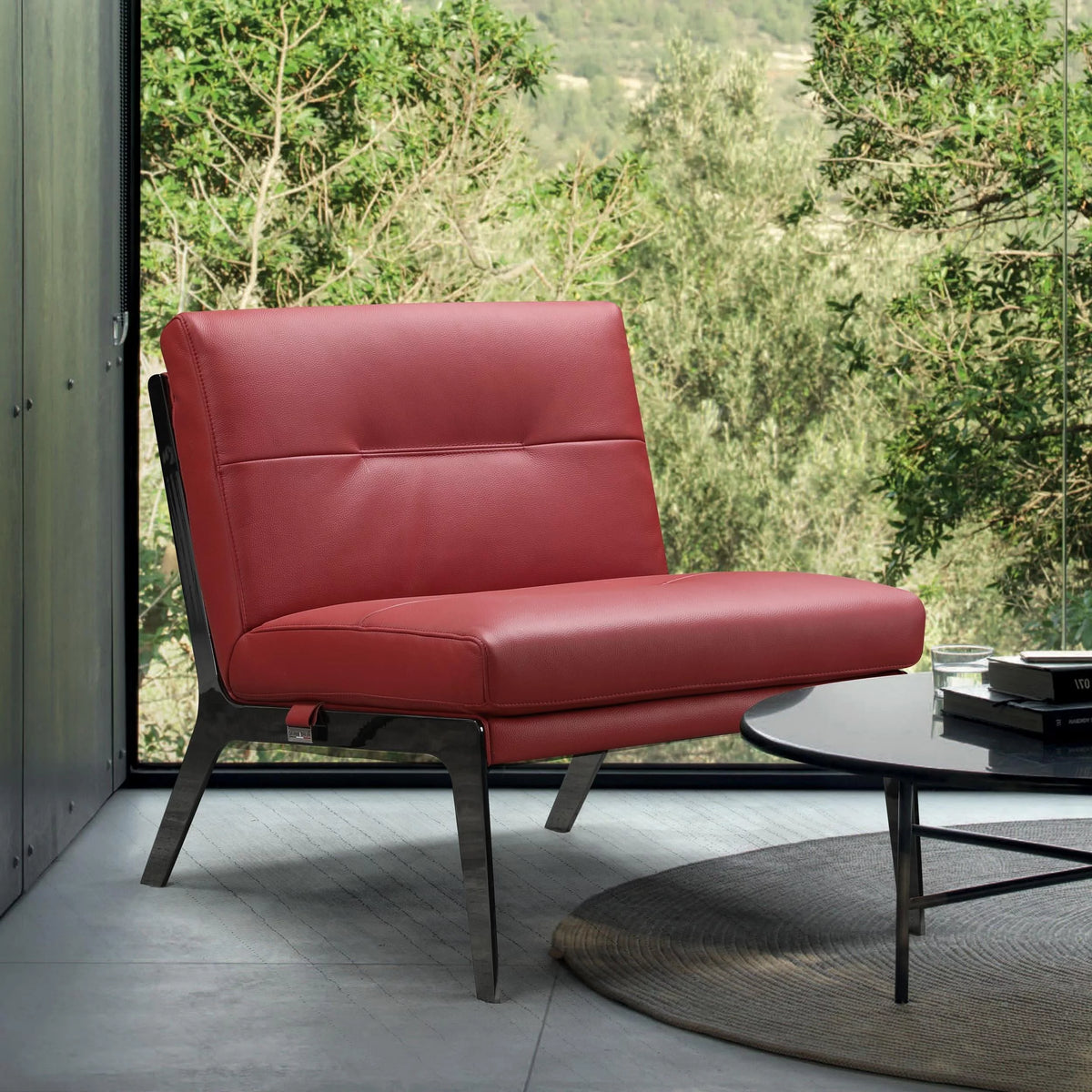 Red Genuine Italian Leather Accent Chair M2291
