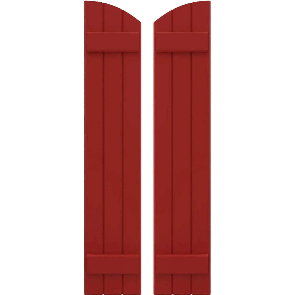 Real Wood Joined Board-n-Batten Shutters with Elliptical Top, Fire Red A483