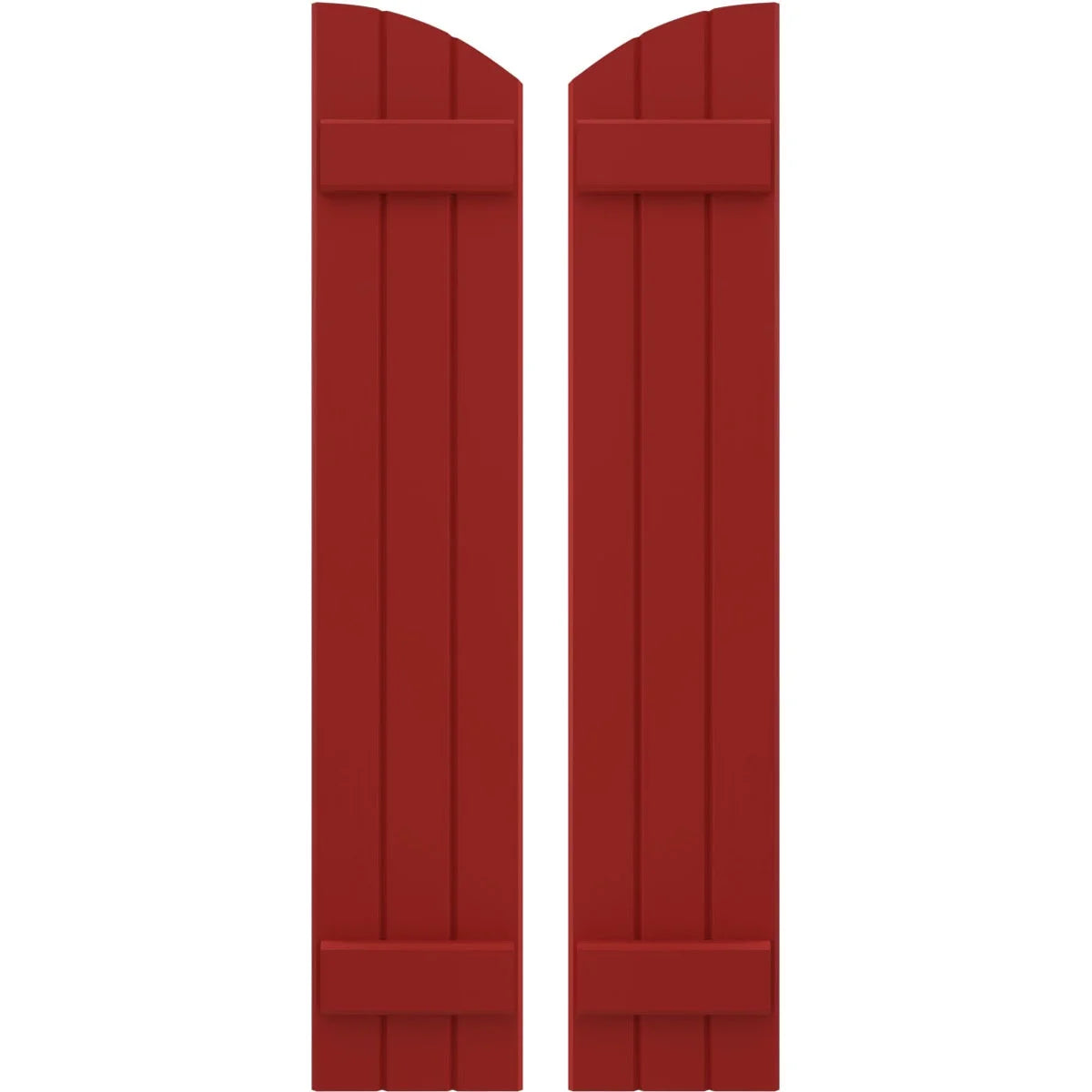 Real Wood Joined Board-n-Batten Shutters with Elliptical Top, Fire Red A483