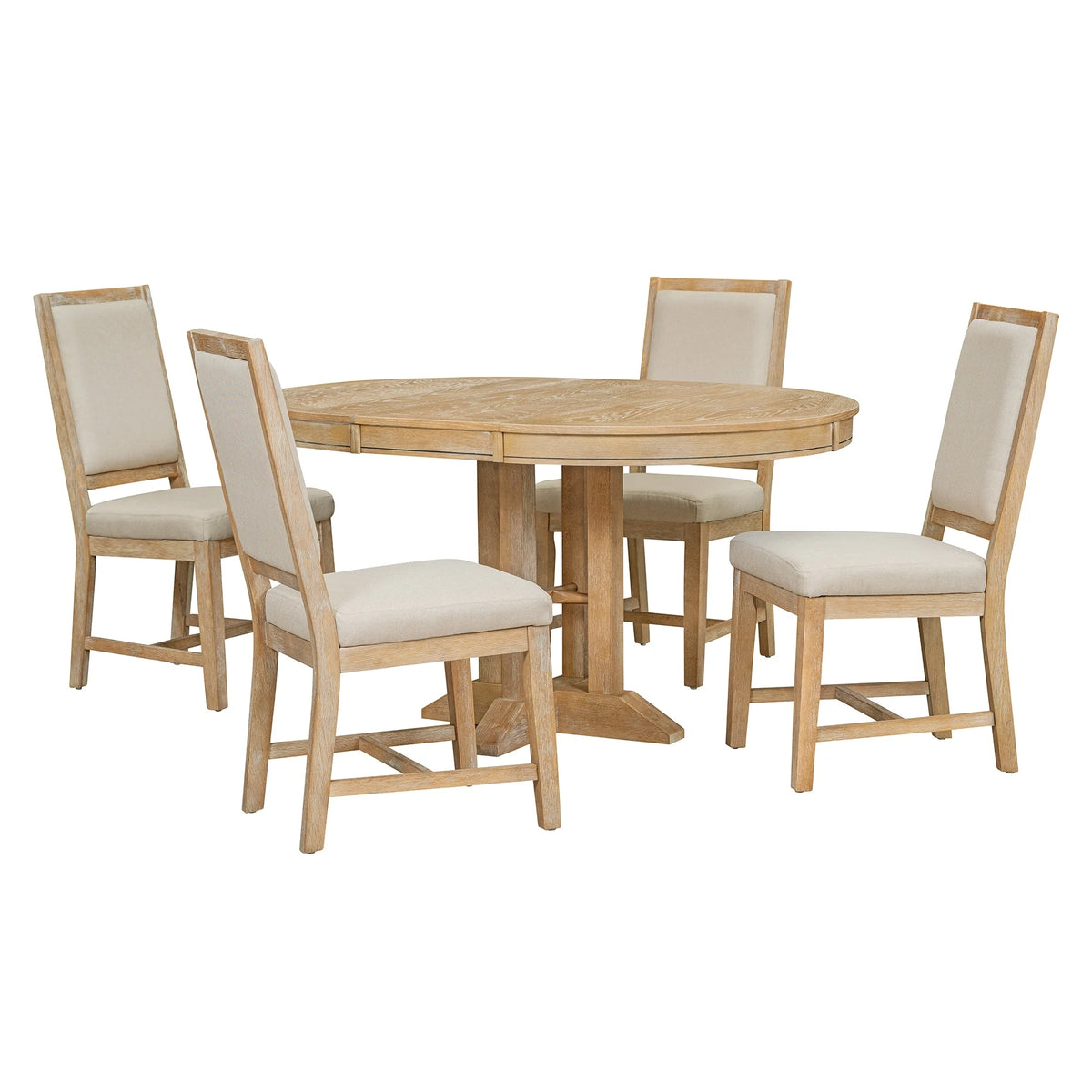 5-Piece Dining Set with Extendable Round Table and 4 Upholstered Chairs G347