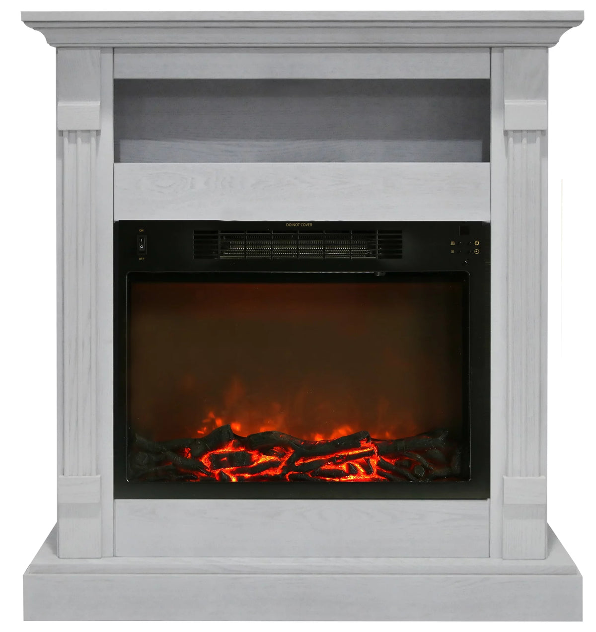 34" Freestanding White Electric Fireplace Heater with Storage Shelf & Remote Control J4860