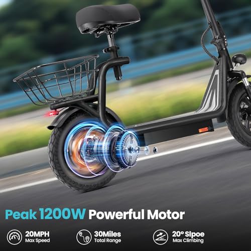 Electric Scooter with Seat, 1200W Motor, 30 Miles Range, Foldable with Basket Y71154