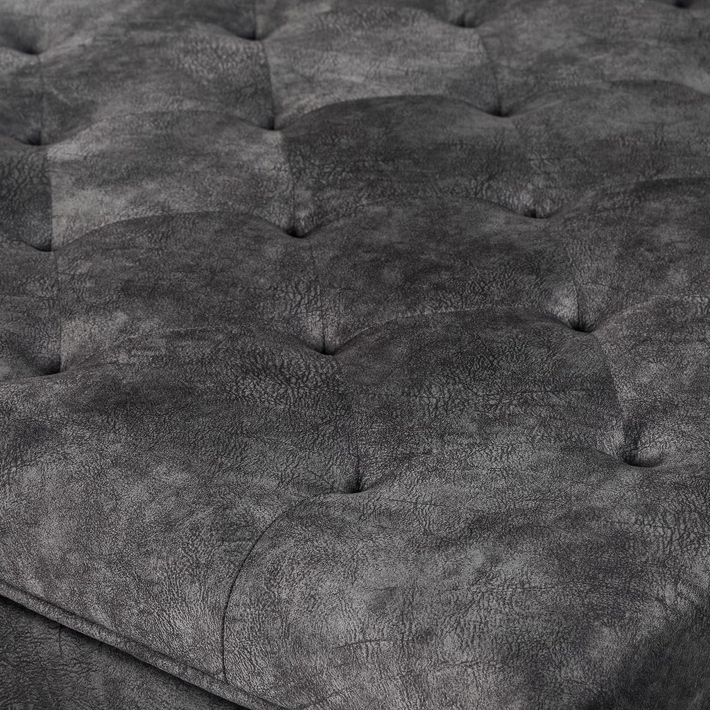Grey Tufted Storage Ottoman Bench with Wood Legs W454295