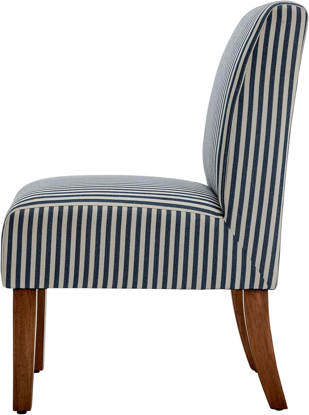 Armless Accent Chair with Wood Legs, Navy and White Stripe Fabric Q1231