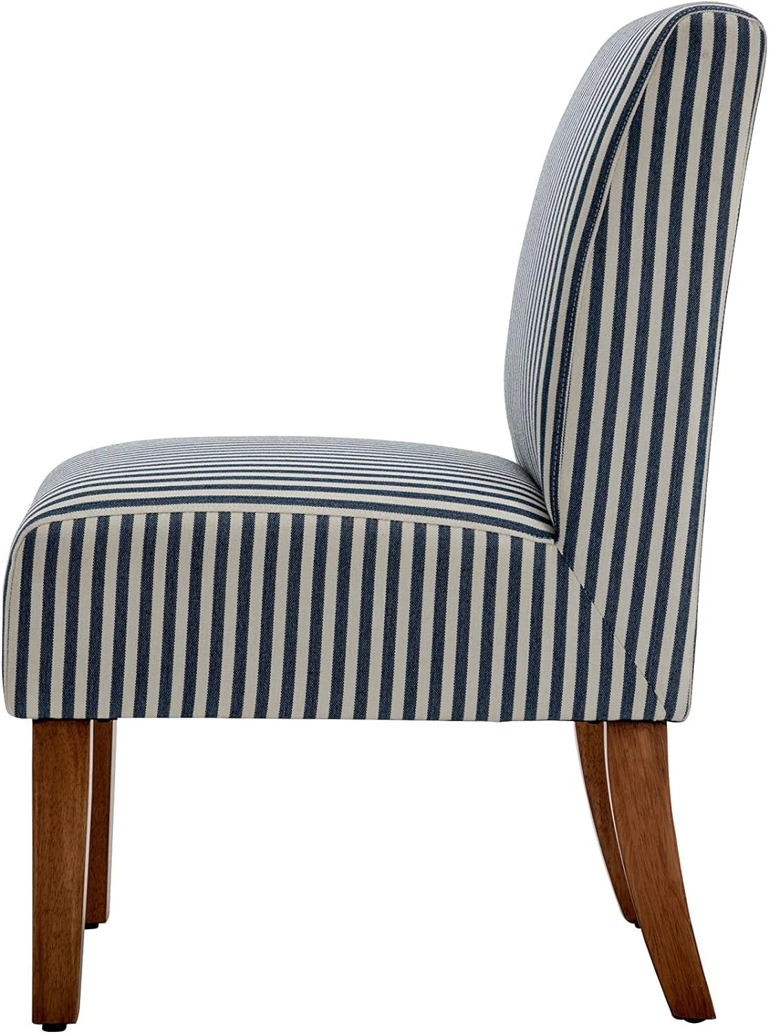 Armless Accent Chair with Wood Legs, Navy and White Stripe Fabric Q1231