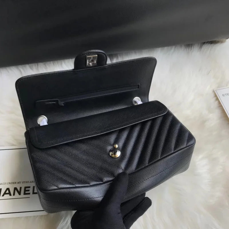 Black Chevron Calfskin Flap Bag S420302