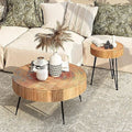 Round Nesting Coffee Table Set with Wood Radial Pattern J34147